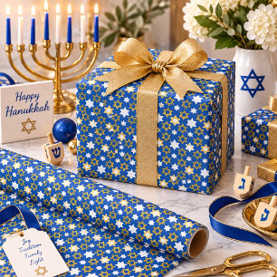 Blue und Gold jüdischer Star von David Geschenkpapier