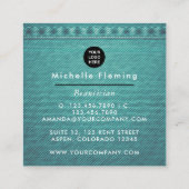 Blue und Gold Linen Fabric Denim Square Business Quadratische Visitenkarte (Rückseite)