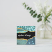 Blue und Gold Linen Fabric Denim Square Business Quadratische Visitenkarte (Stehend Vorderseite)