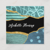 Blue und Gold Linen Fabric Denim Square Business Quadratische Visitenkarte (Vorderseite)