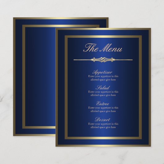 Blue und Gold Menu Card (Vorne/Hinten)