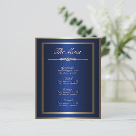 Blue und Gold Menu Card (Stehend Vorderseite)