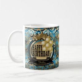 Blue und Gold Metallic Happy 00. Geburtstag Star Kaffeetasse