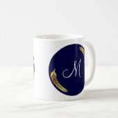 Blue und Gold Monogram (personalize) Kaffeetasse (VorderseiteRechts)