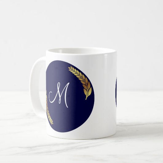 Blue und Gold Monogram (personalize) Kaffeetasse (Vorderseite Links)