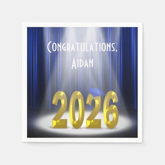 Blue und Gold Text 2025 Abschluss Bühne Serviette (Vorderseite)