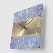 Blue und Gold Time Flock Quadratische Wanduhr (Winkel)
