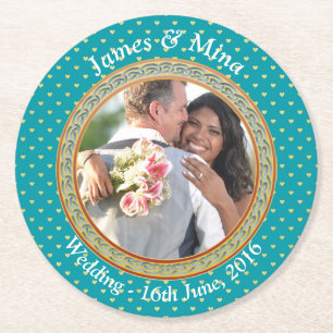 Blue und Gold Verziert Runder Pappuntersetzer