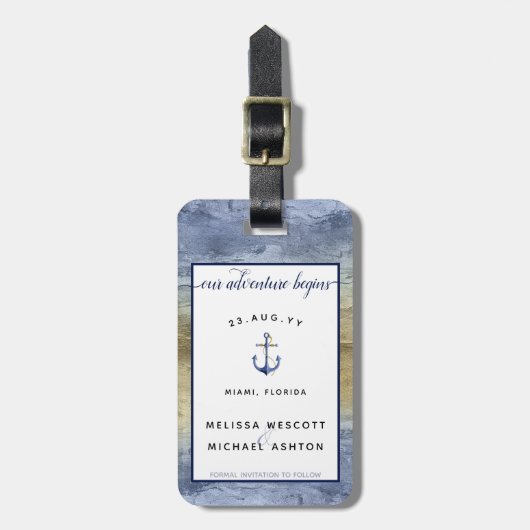 Blue und Gold Wedding speichern das Datum Gepäckanhänger (Vorderseite vertikal)