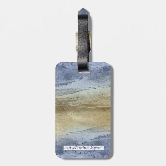 Blue und Gold Wedding speichern das Datum Gepäckanhänger (Rückseite vertikal)