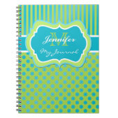 Blue und Green Polka Dot Striping Journal-Notebook Notizblock (Vorderseite)