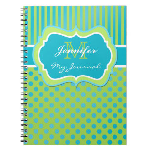 Blue und Green Polka Dot Striping Journal-Notebook Notizblock
