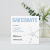 Blue und Grey Starfish Wedding Save the Date (Stehend Vorderseite)