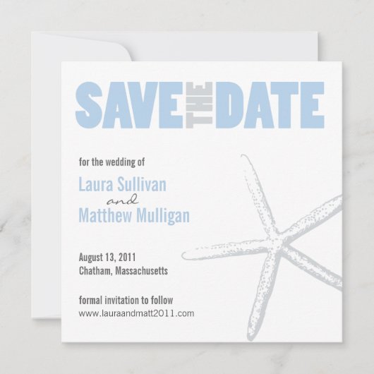 Blue und Grey Starfish Wedding Save the Date (Vorderseite)