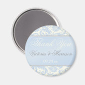 Blue und Ivory Damask Wedding Favor Magnet (Vorderseite/Rückseite)