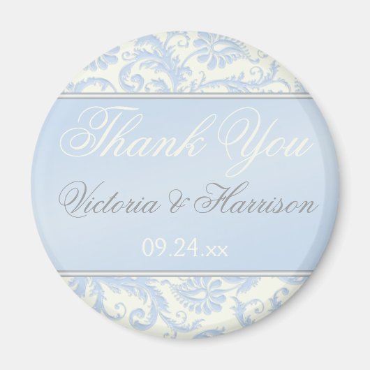 Blue und Ivory Damask Wedding Favor Magnet (Vorne)