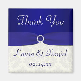Blue und Ivory Damask Wedding Favor Magnet