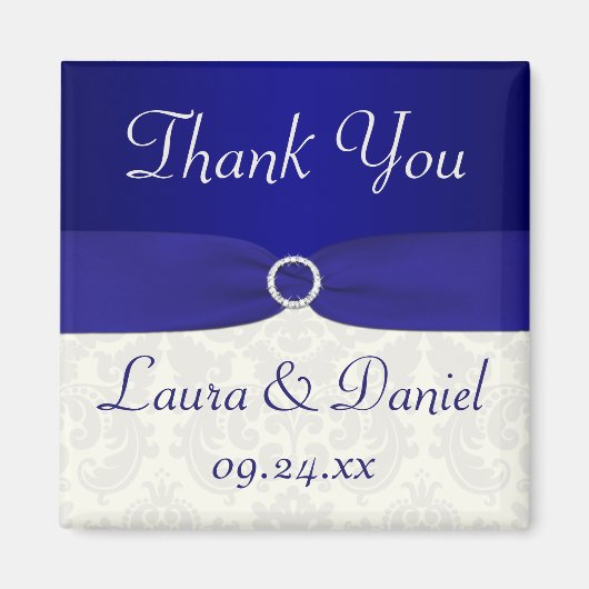 Blue und Ivory Damask Wedding Favor Magnet (Vorne)