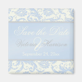Blue und Ivory Damask Wedding Favor Magnet