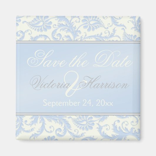 Blue und Ivory Damask Wedding Favor Magnet (Vorne)