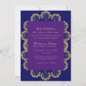 Blue und Lila Regal Indian Style Wedding Einladung (Vorderseite)