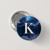 Blue und Lilac Glitzer Agate Pattern Initial Button (Vorne & Hinten)