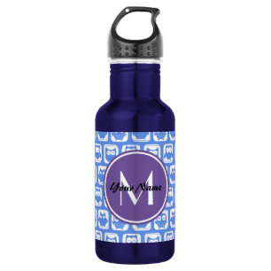 Blue und Lilac Owl Custom Monogram Personalisiert Edelstahlflasche