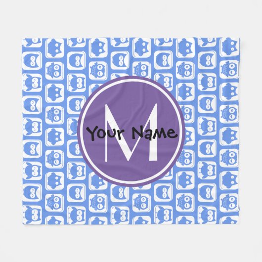 Blue und Lilac Owl Custom Monogram Personalisiert Fleecedecke (Vorderseite (Horizontal))