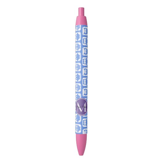 Blue und Lilac Owl Custom Monogram Personalisiert Kugelschreiber (Vorderseite Vertikal)