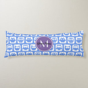Blue und Lilac Owl Custom Monogram Personalisiert  Seitenschläferkissen