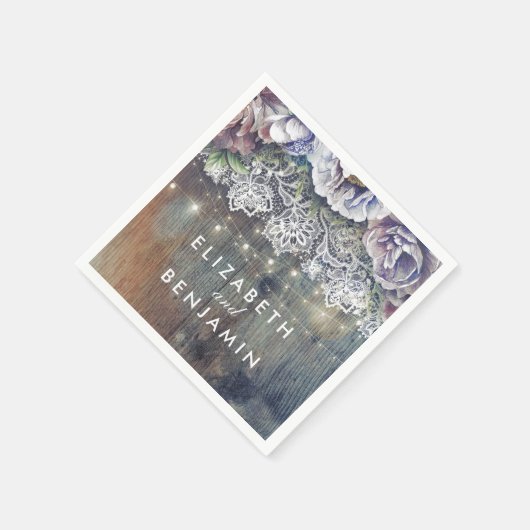 Blue und Maroon Blume Rustikale Hochzeit Serviette (Ecke)