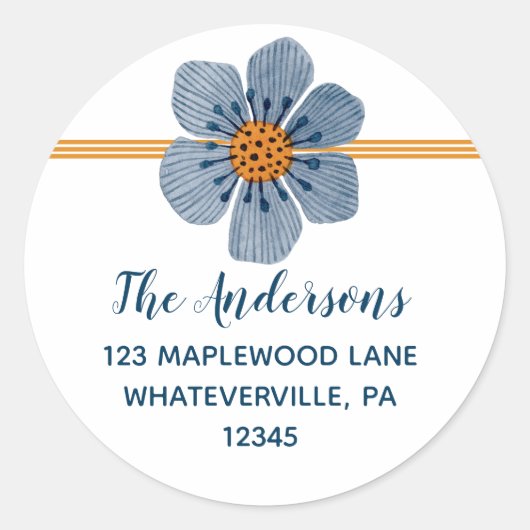 Blue und Orange Blume Round-Address-Labels Runder Aufkleber (Vorderseite)