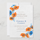 Blue und Orange Poppy Wedding Einladung (Vorderseite)