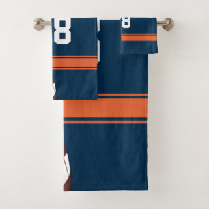 Blue und Orange Stripes Jersey Grill Eisen Fußbal Badhandtuch Set