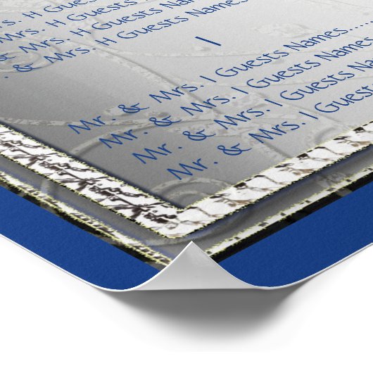 Blue und Silver Wedding Guest Seating Chart Poster (Ecke)