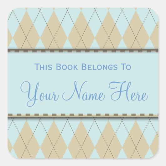 Blue und Tan Raute Name Book Plakat Aufkleber (Vorderseite)