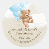 Blue und Tan Teddy Bear mit Balloons Runder Aufkleber (Vorderseite)
