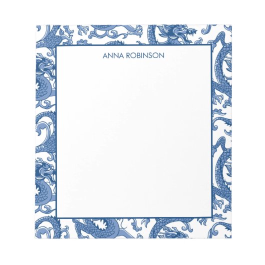 Blue und White Chinoiserie Dragon Notepad Notizblock (Vorderseite)