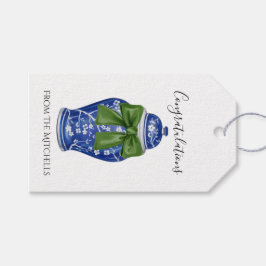 Blue und White Ginger Jar mit Green Bow Geschenkanhänger