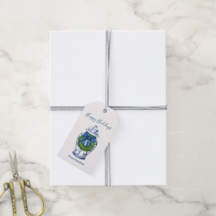 Blue und White Ginger Jar mit Wreath Holiday Geschenkanhänger