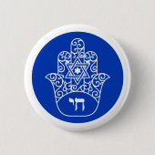 Blue und White Hebrew Chai Hamsa Button (Vorderseite)