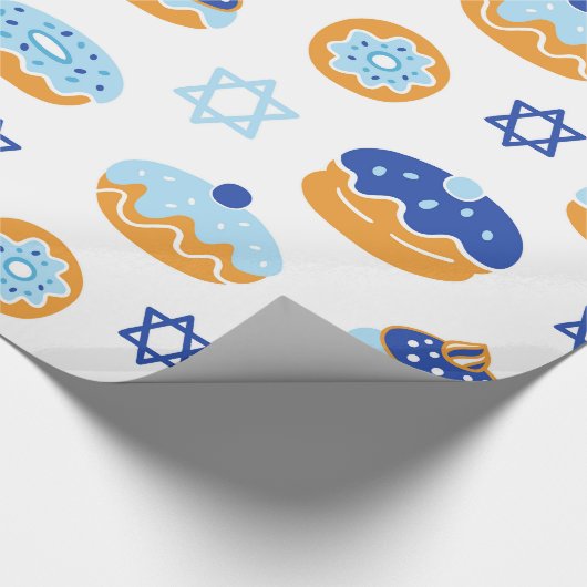 Blue und White Jelly Donut Hanukkah Geschenkpapier (Ecke)