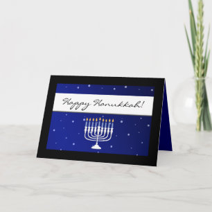 Blue und White Menorah Snow Happy Hanukkah Cards Feiertagskarte