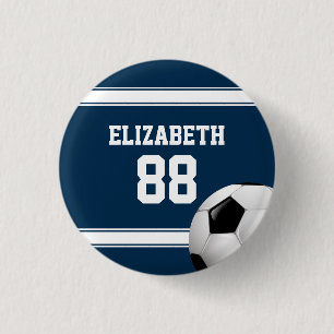 Blue und White Stripes Jersey Soccer Ball Button