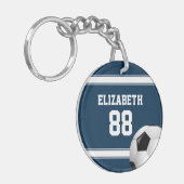 Blue und White Stripes Jersey Soccer Ball Schlüsselanhänger (Vorderseite links)