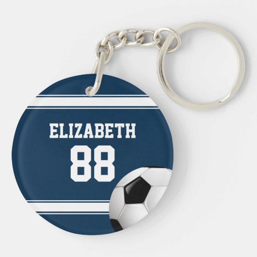 Blue und White Stripes Jersey Soccer Ball Schlüsselanhänger (Rückseite)