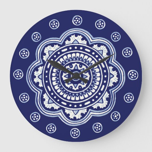 Blue und White Talavera Five Große Wanduhr (Vorderseite)