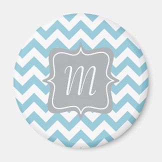Blue und White Zigzag Monogram Magnet