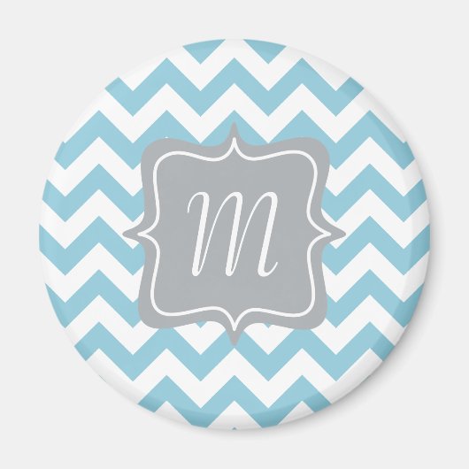 Blue und White Zigzag Monogram Magnet (Vorne)