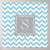 Blue und White Zigzag Monogram Poster (Vorne)